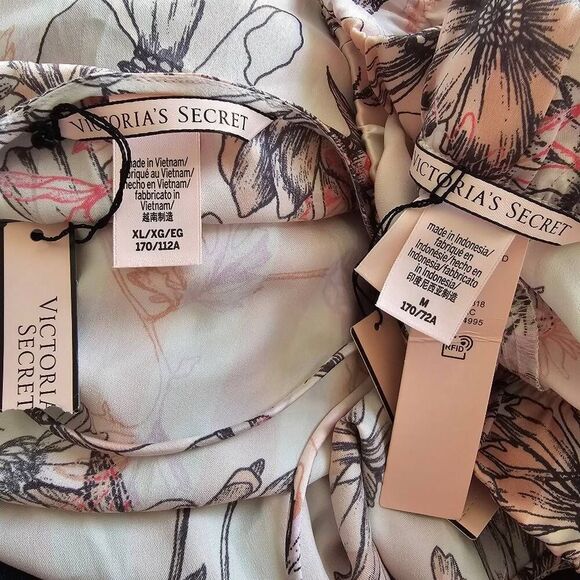 Victoria secret satin floral pink pajama set lounge shorts Sz M top Sz XL new - Picture 5 of 6